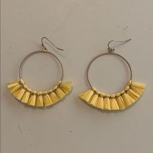Yellow raffia fringe earrings